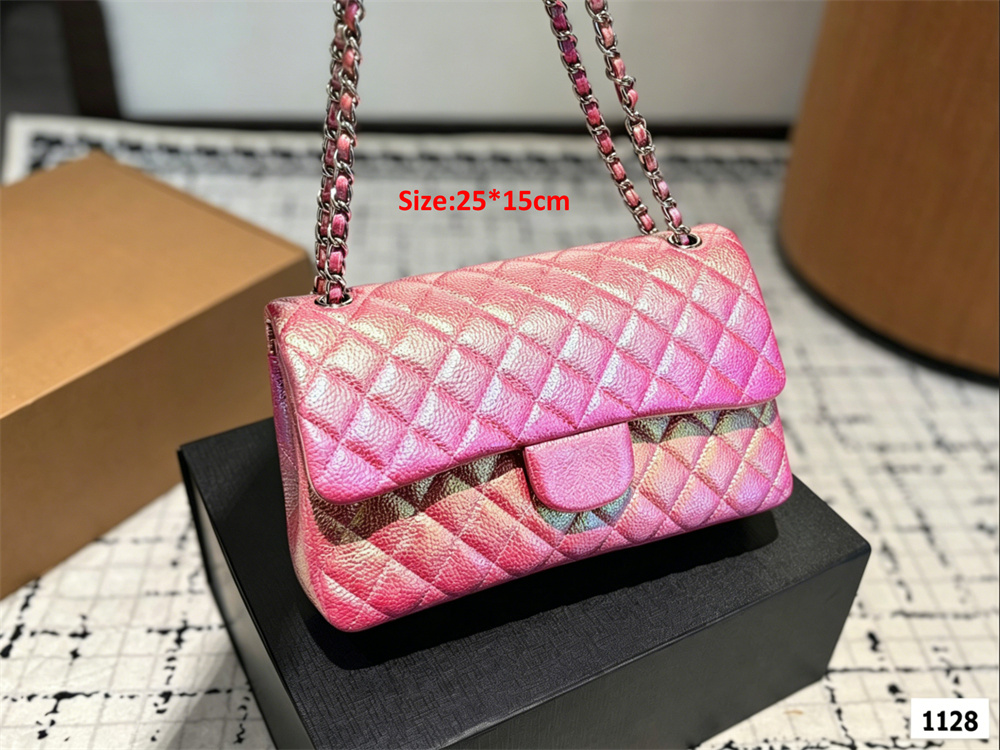C265ayJ1 Crossbody Bag Multicolor Shimmer Effect Diamond Quilted Pattern Woven Chain Strap Classic Double Timeless Style Durable Leather Multiple-image-1112148639