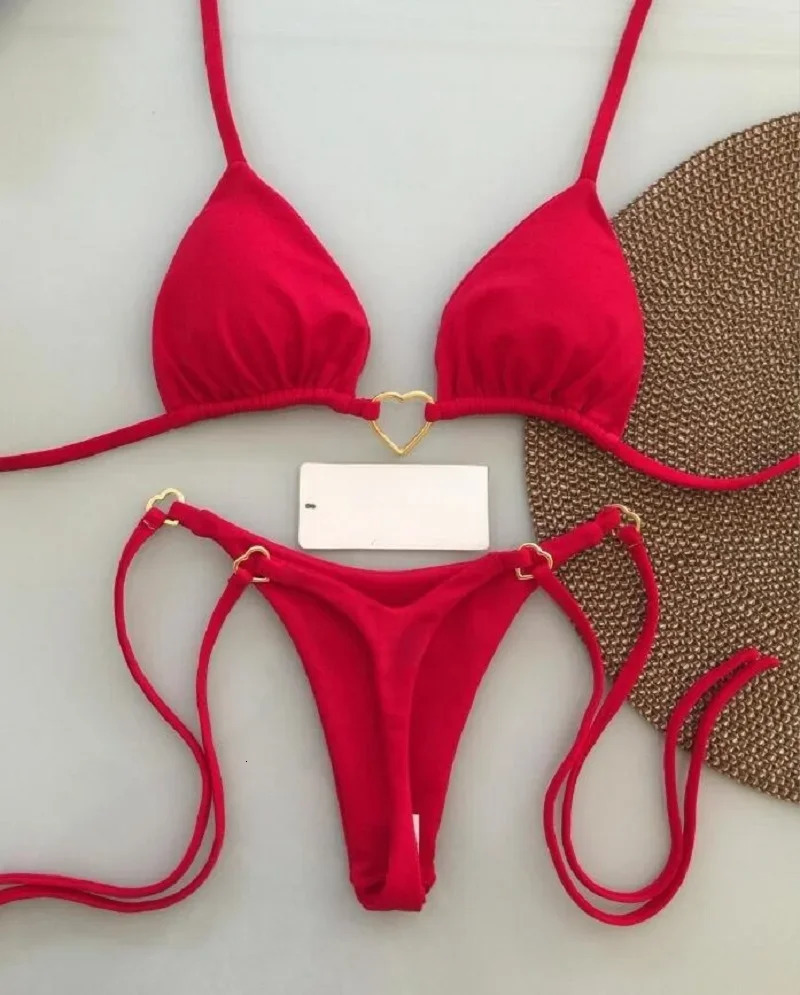 Sexy Halter Solid color Bikini Set Womens Swimsuit Twopiece Triangle Thong Swimwear Bathing Suit Brazilian Biquinis 260420BANJIA