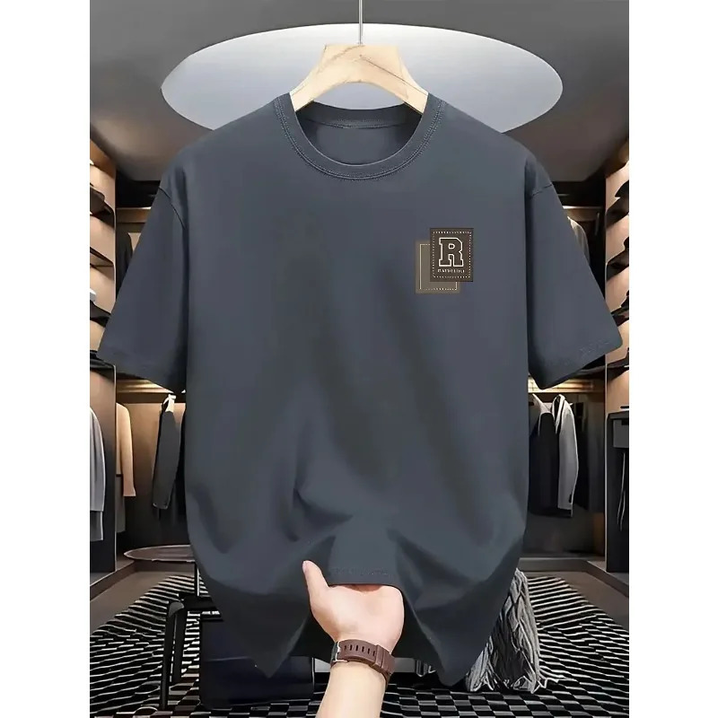 2026 100 pure cotton mens loose Tshirt breathable casual fashion letter pattern printed round neck short sleeved shirt 260420BANJIA
