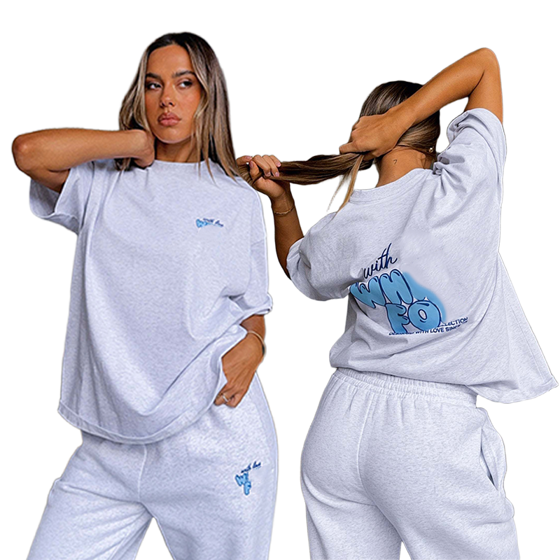 Whtee fox casual women's embroidered T-shirt sports loose round neck top T-shirt women's s-xl