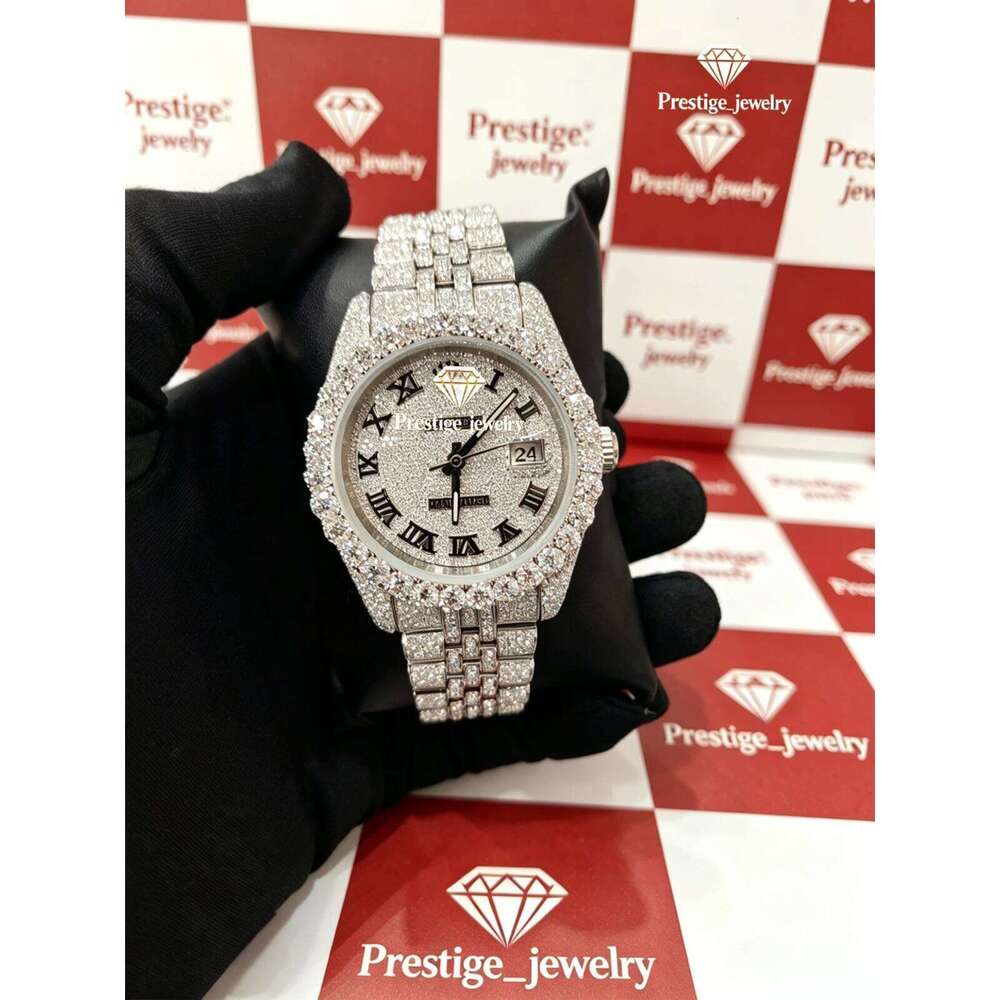 Dazzling high-quality men's and women's moissanite diamond watches, luxurious design, fully automatic mechanical D-color ice-clear VVS-image-1102899077