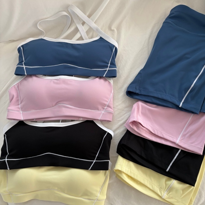 New colorful 26S Yoga Set Underwear Shorts Yoga Workout Set Tank Top With Padded Bra Sports Vest Gym Girl 2Pcs High-waisted Badminton Tennis Set-image-1103062060