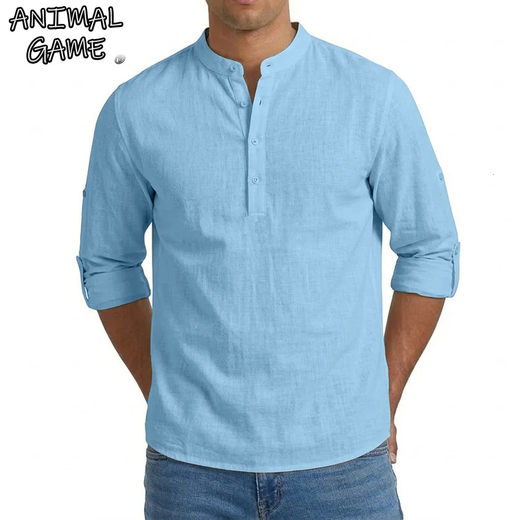 Mens Linen Shirt y Casual Shirts for Men Long Sleeve Henley TShirts Summer Beach Hawaiian Gym Man Cotton Tshirts 260420BANJIA