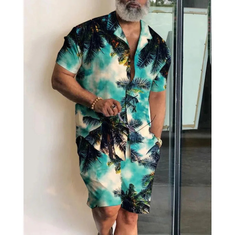 Summer Beach Style Mens Shirt Set Casual Oversized Hawaii Suit 3d Printed Short Sleeve ShirtShorts 2pcs Holiday Streetwear 260420BANJIA