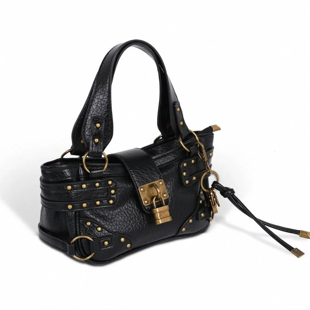 Black Decoration PU Vintage Leater Street Motorcycle Bag Mini Soulder Crossbody Bag Y2K Style andbag 260422 M260805