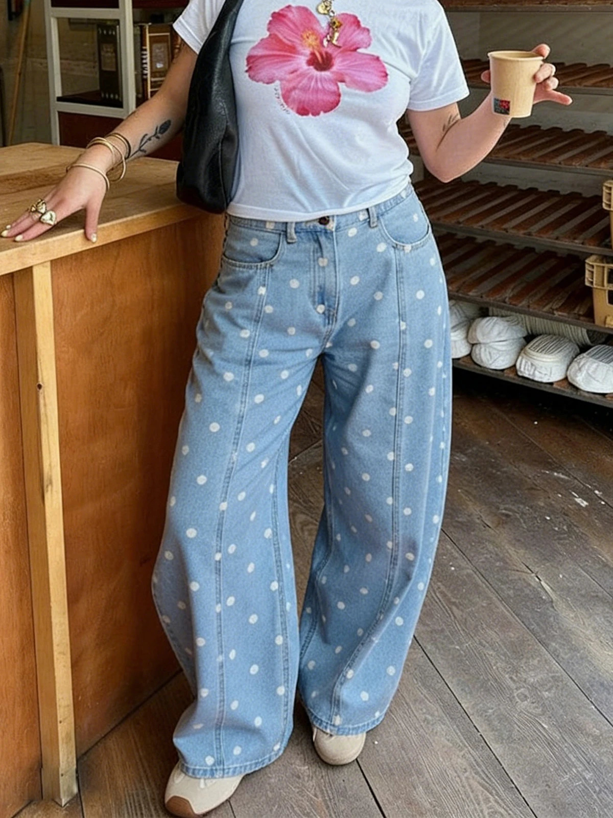 Womens Y2k Polka Dot Barrel Jeans Coquette High Waisted Baggy Cute Denim Pants Teen Girls Streetwear 260422BJ