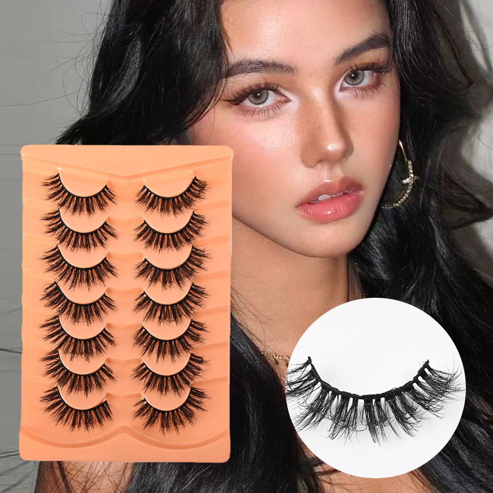 7 Pairs 3D Faux Mink Lashes Wispy Soft Lightweight, Thick Fluffy False Eyelashes Natural Looking Reusable Volume Lashes Strip Easy to Apply-image-534377453