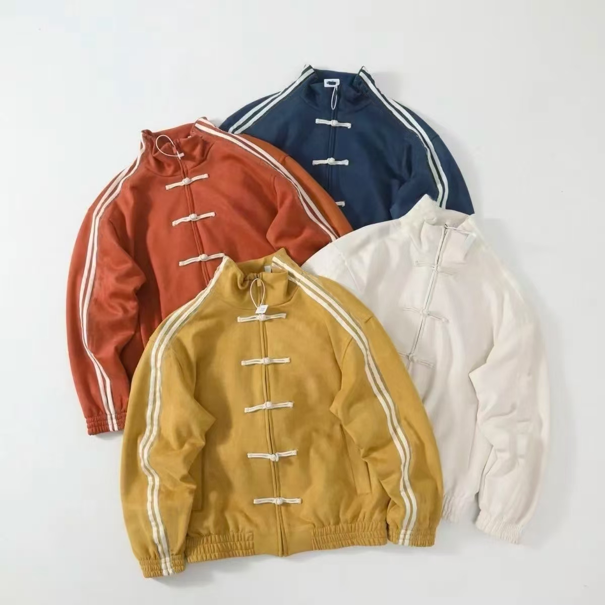 Chinese Jacket High-quality jacket with vintage-style Sweater striped fabric strap, fixed dyeing button, and limited-edition horse-year design Outer