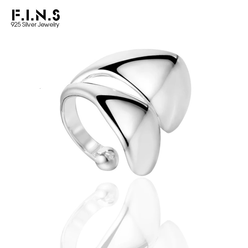 FINS 1PC S925 Sterling Silver Glossy Double-Layer Ear Cuff Clip Wide Ear Bone Buckle without Piercing Fine Jewelry 260422BJ