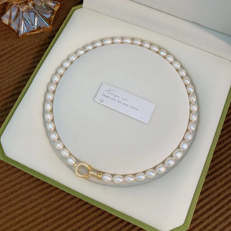 100 Natural Freshwater Pearl Short Chain Necklace, 14K Gold-Filled Alloy Clasp, Preppy Pearl Strand Jewelry for Beach Wear