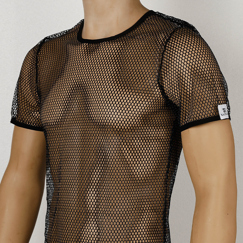 2025 Summer Mens Mesh Hollow ShortSleeve Breathable Sports TShirt Sexy Lingerie Set 260423banjia