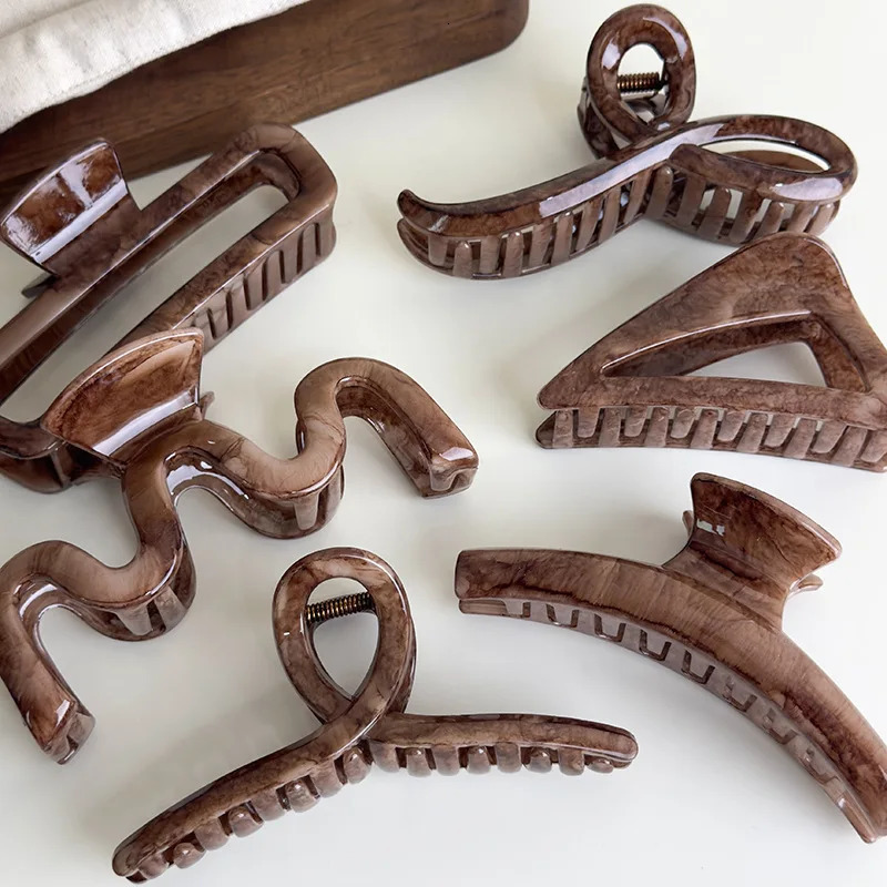 Retro Brown Marbling Large Hair Claws Geometry Barrettes Womens Temperament Hairpins Shark Clips Female Fashion Hair Accessories 260422BJ