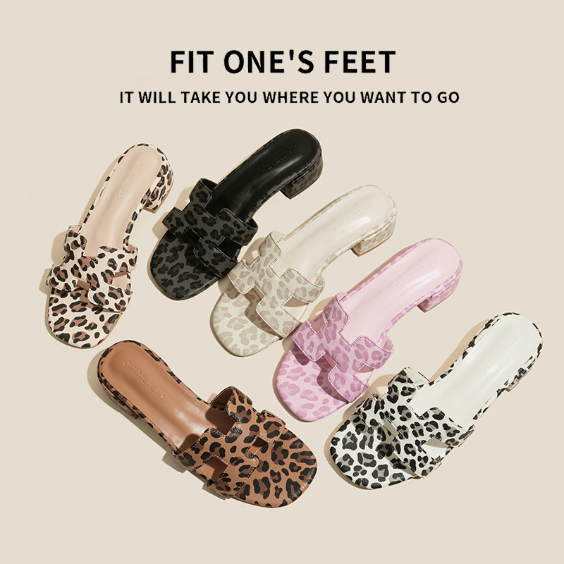 Hot new free shipping designer slippers for womens flat sandals beige pink black white beige brown leopard print Fashionable and versatile thick-image-970140849