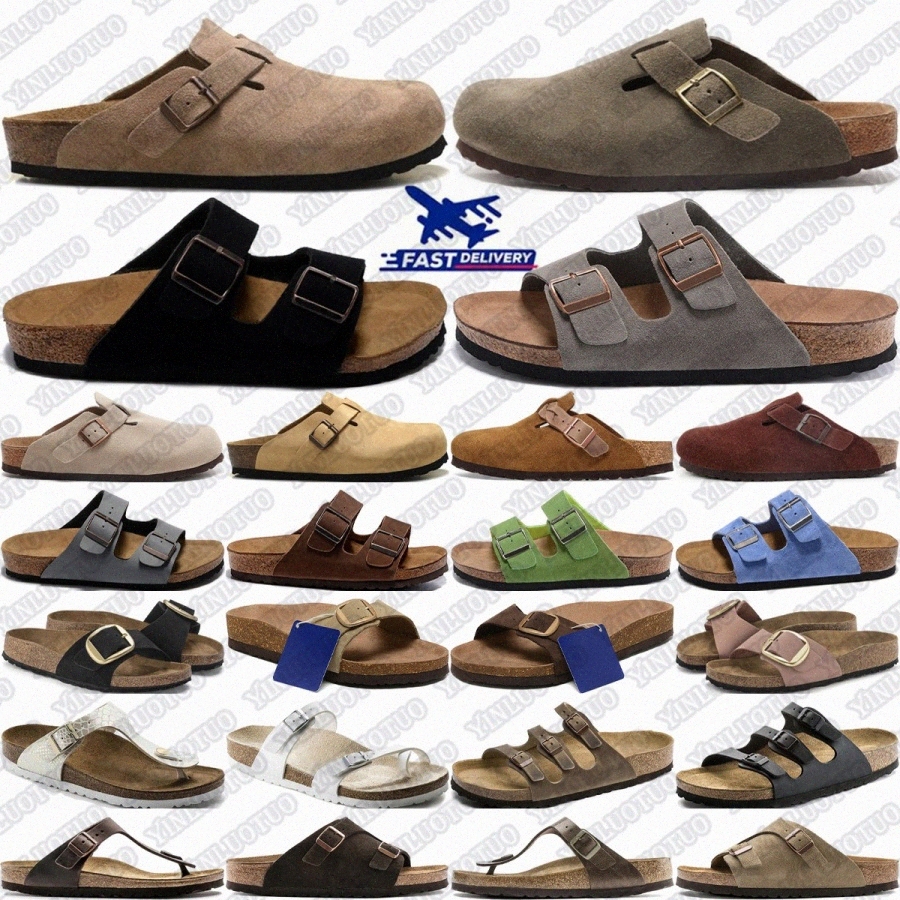 designer clog slides clogs sandals slippers Boston Soft slipper Footbed Suede Black Narrow Fit mens Taupe black Light Rose womenH4LZ#-image-879734165