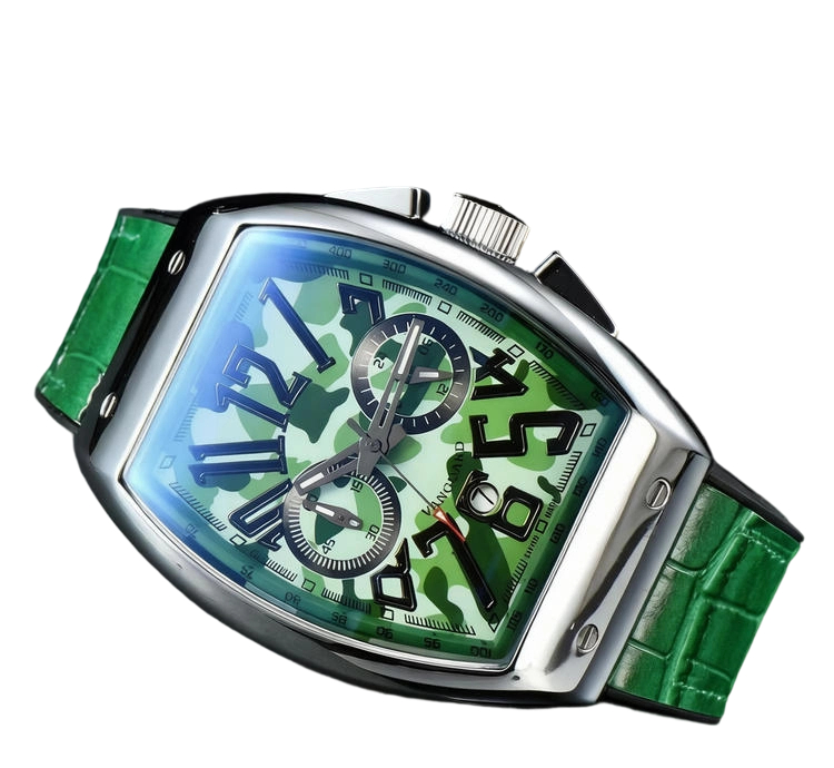 Vanguard Men Watch Tonneau Sports Watch Chronograph Camouflage Dial Date Window Stainless Steel Strap Luxury Casual Men Fashion Wrist Watch 74$