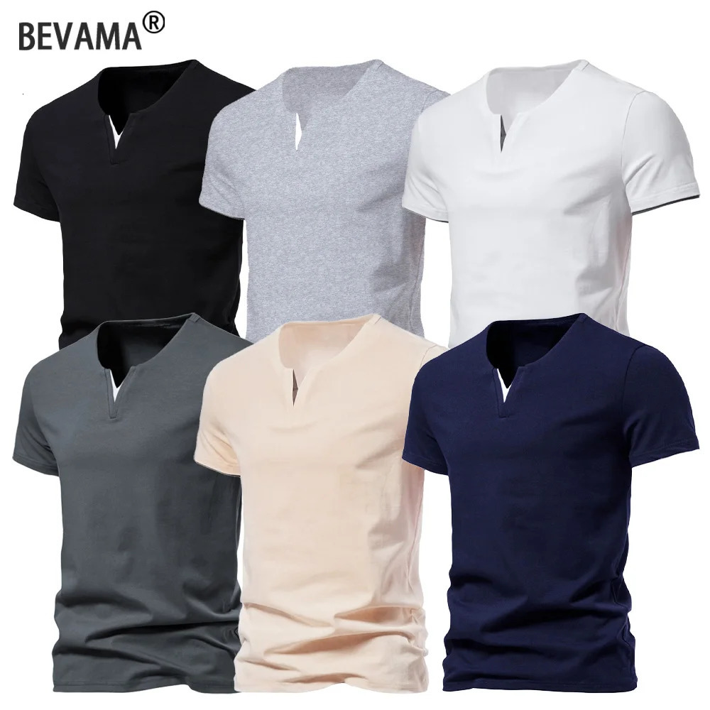 Mens T-shirts Summer Henley V-neck Short Sleeve Casual Solid Color Slim Fit T-shirt Breathable Basic Loose Fitness Sports Top 260422BJ