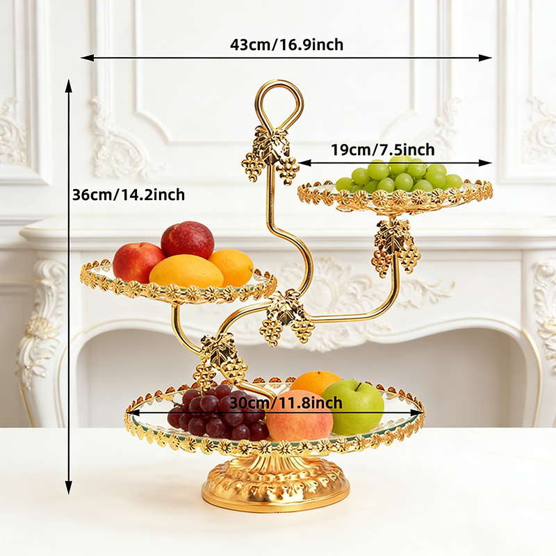 Gold Accented European-Inspired Tiered Serving Tray with Multiple Levels - Ideal for Entertaining and Home Decoration 3-Layer Presentation Plate-image-1103216337