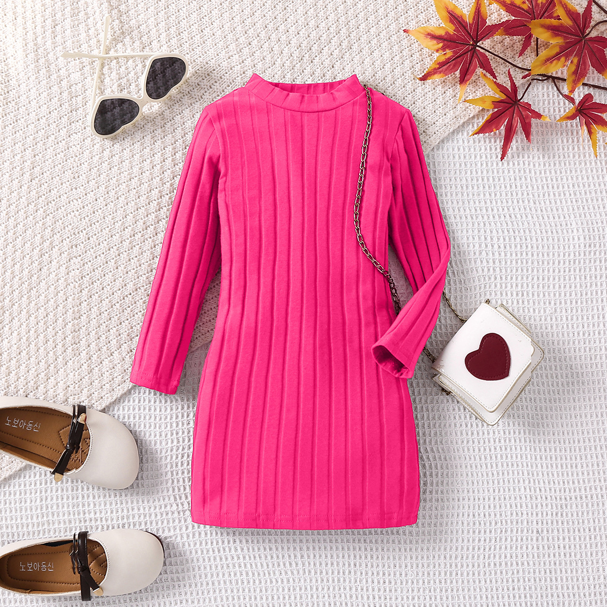 Girl's Dresses Autumn Winter New Toddler Girls Ribbed Knit Dress Kids Fashion Solid Color Long Sleeve High Neck Warm Slim Fit Base Layer Dre-image-1103151443