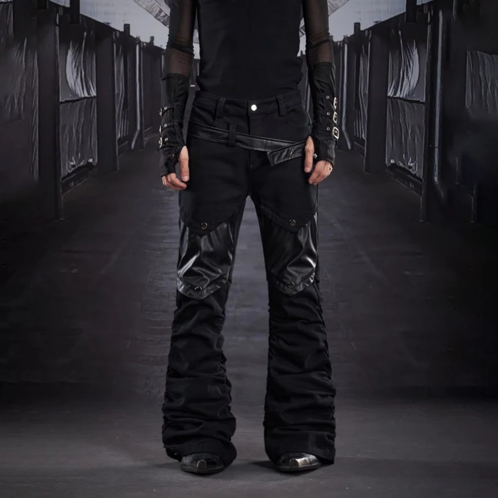 Mens Pu Leather Patchwork Jeans Spring Streetwear Youth Rock Hip Hop Urban Outdoor Straight Leg Casual Pants MenS Wear 2026 260422