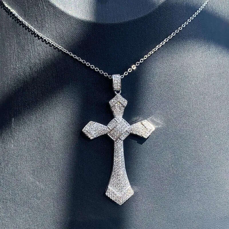 Hip Hop Stunning New Arrival Top Selling Jewelry Sterling Sier Pave White 5A CZ Gemstones Party Cross Pendant Women Necklace aaa