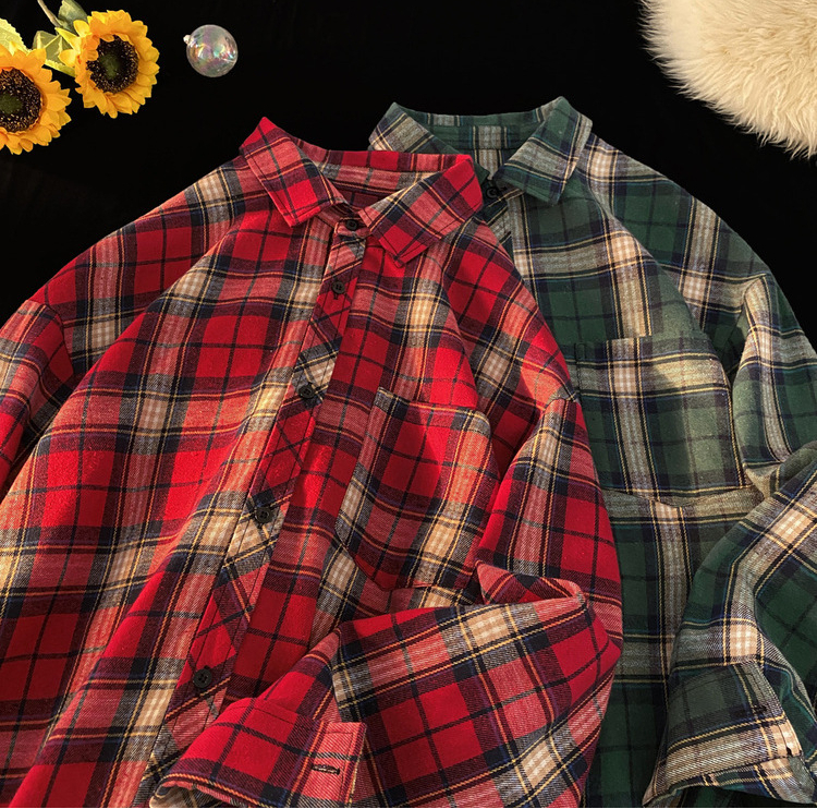 Oversized geruit flanellen overhemd voor heren, casual overhemdjack met lange mouwen en uitlopende mouwen, lycra, V-hals, bedekte knopen, veelkleuri