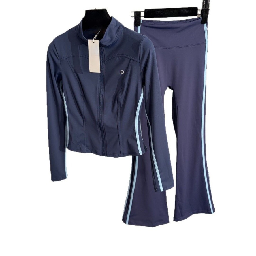 2026 Designer's New Line of Letter-Printed, Form-Fitting Long-Sleeved Tight-Skirted Jacket, High-Waisted Elasticated Flared Pants, Sports Outfi