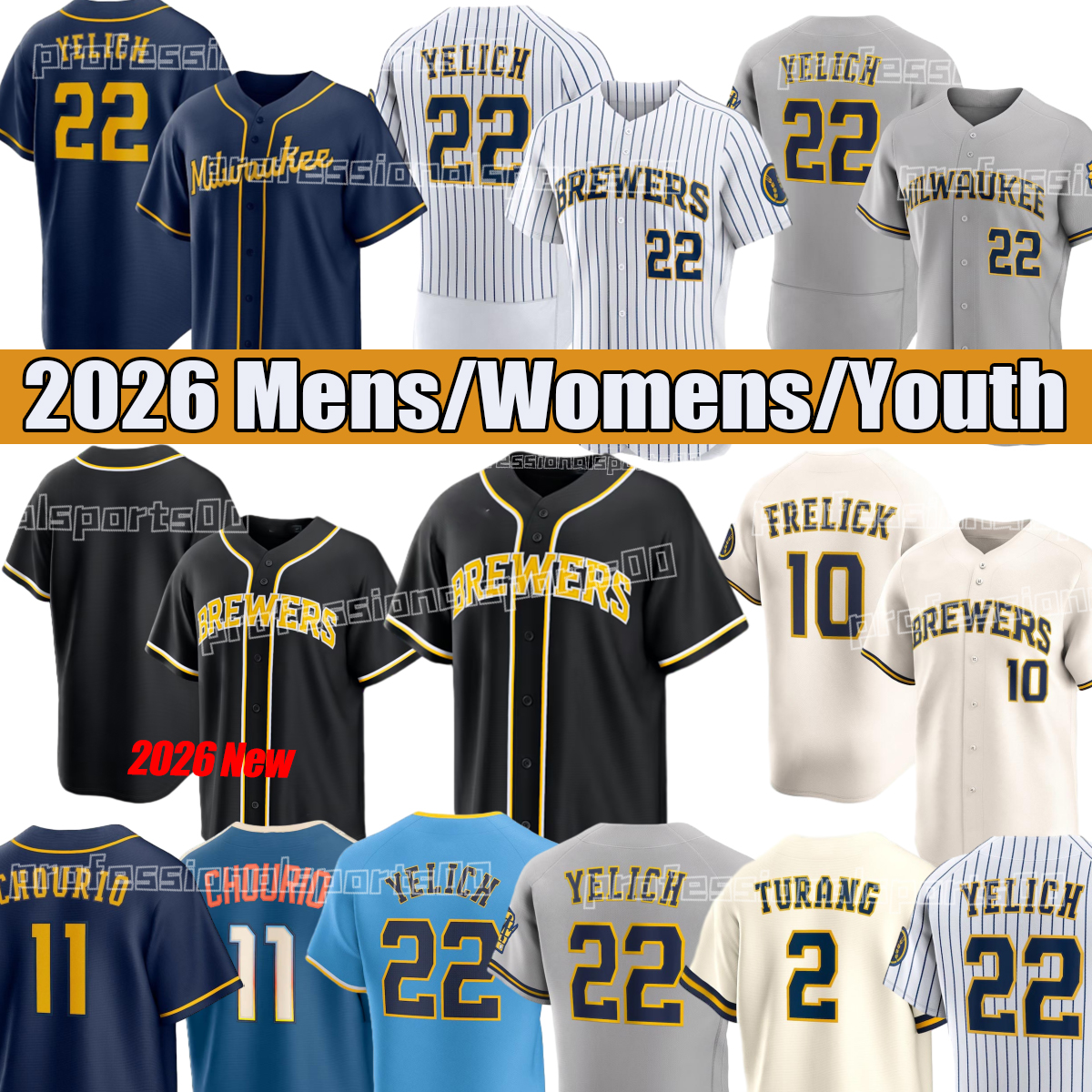 Maillot des Brewers de Milwaukee # 22 Christian Yelich # 11 Jackson Chourio # 12 Rhys Hoskins # 10 Sal Frelick Brewer Jersey 2026 Maillots de bas