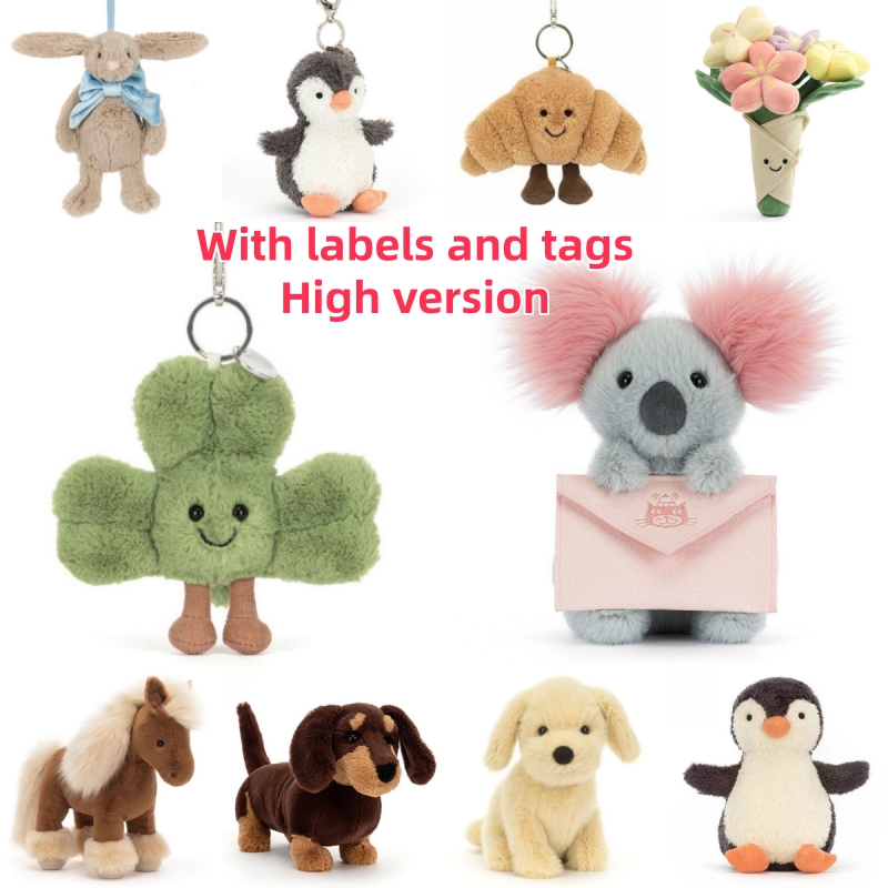High version Jelly catt keychain with labels Plush pendant designer Bag Charms plush toy Accessories Doll Car Pendant bunny with red heart Golden Re