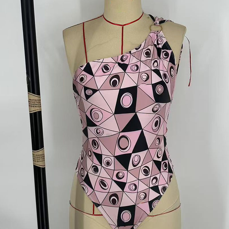 Designer géométrique maillot de bain imprimé femmes Sexy simple épaule une pièce maillot de bain été plage piscine fête rétro Monokini maillot de