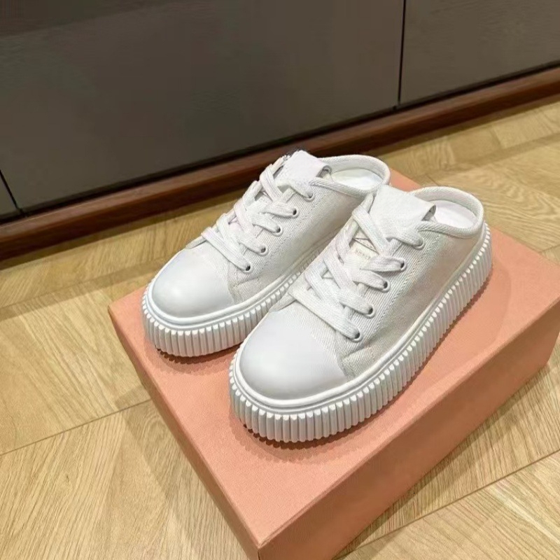 2026fashion New MM Brand Canvas Shoes Mesh Thick Sole Women s Shoes Fashion Height Increasing Lightweight Cookie Hollow White Shoes Half Slippers