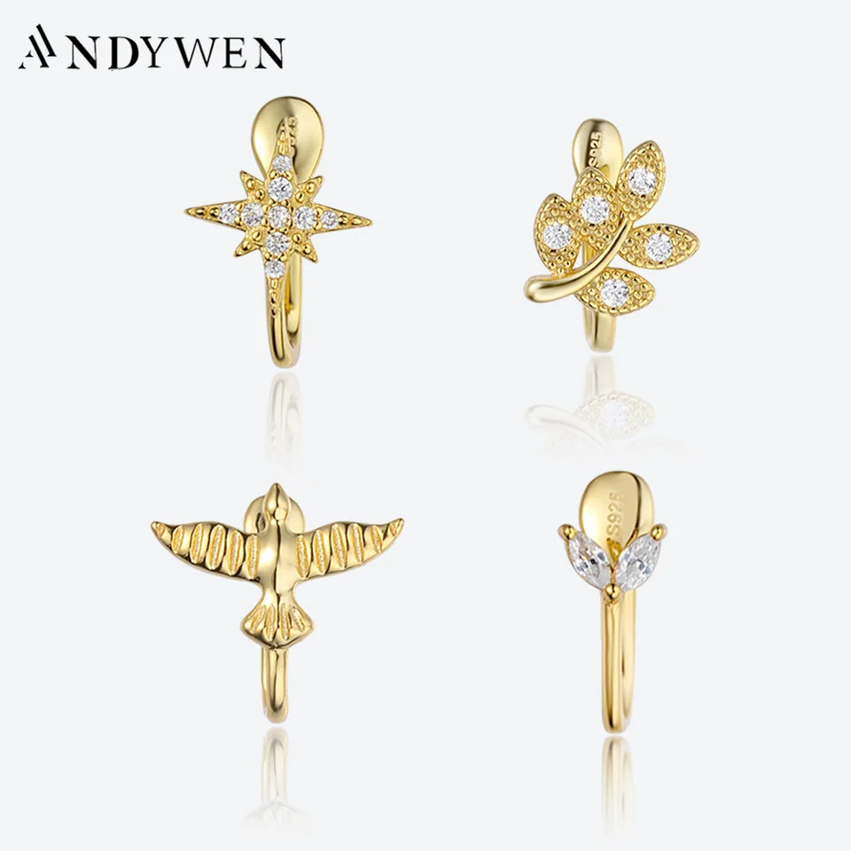 ANDYWEN 925 Sterling Silver Single Ear Cuffs No Piercing Earcuff Clips Women Pendiente Women Wedding Fine Jewelry 260422BJ