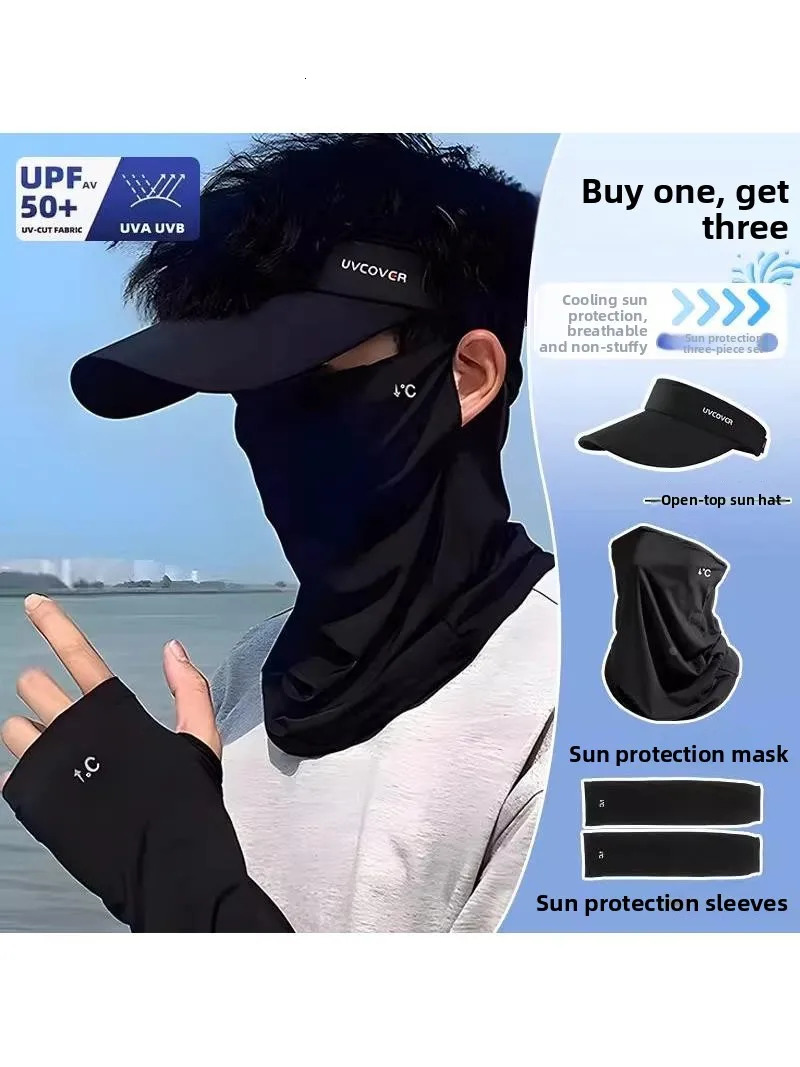 Ice Silk Cycling Sun Protection Face Mask Mens UV Protection Mountain Climbing Full Face awl Mens Ice Sve Sun Hat Set 260422BJ