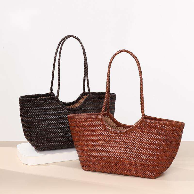 2026 Spring Summer Handbag For Women Cowhide Single Shoulder Underarm Tote Genuine Leather Woven Large Capacity Basket Mother Bag