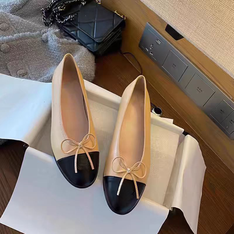 2026fashion Designer shoes single shoes women s summer sandals new color blocked flat leather scoop shoes round toe bow ballet shoes casual shoes