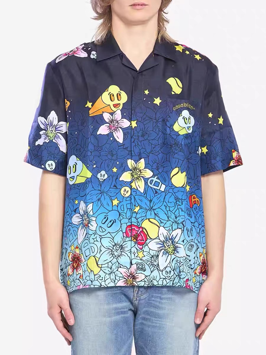 26ss Casabalnc Designer Summer Silk Casual Shirt New Trendy Classic Gradient Hawaiian Vacation Style Lapel Unisex Short Sleeve Niche Cardigan Sil-image-939994472