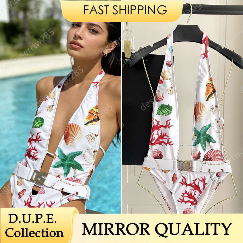 Luxurys Designer Swimsuit Woman One-Piece Swimwear Summer Beach Bathing Suits Belted Body Suit Seashell Starfish Print Monogram Buckle Lady Beach-image-1103288726
