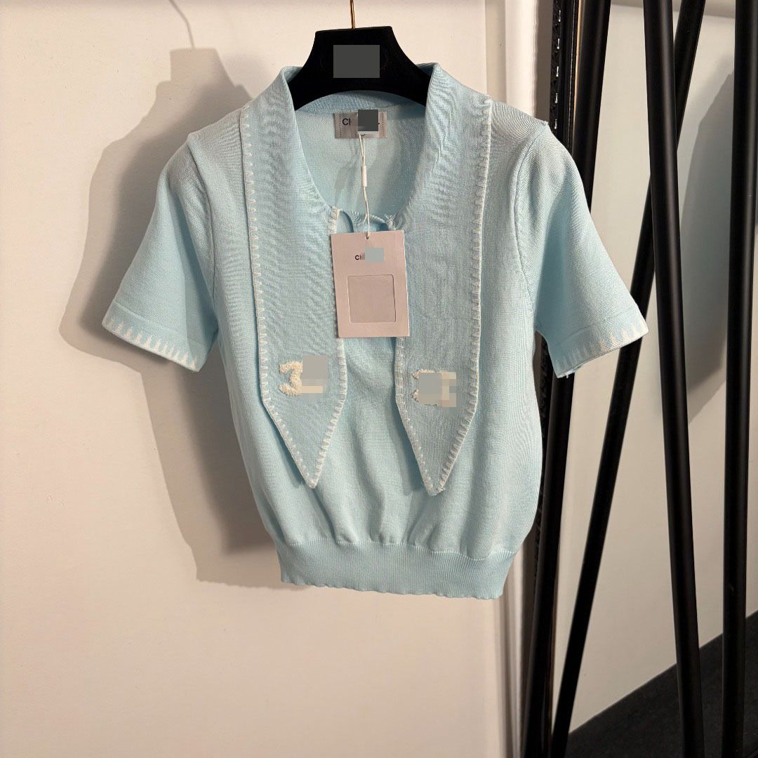 Free Shipping 2026 Blue/Pink/Gray/Black/White Letter Embroidery Womens Knits u0026 Tees Brand Star Same Style DH43
