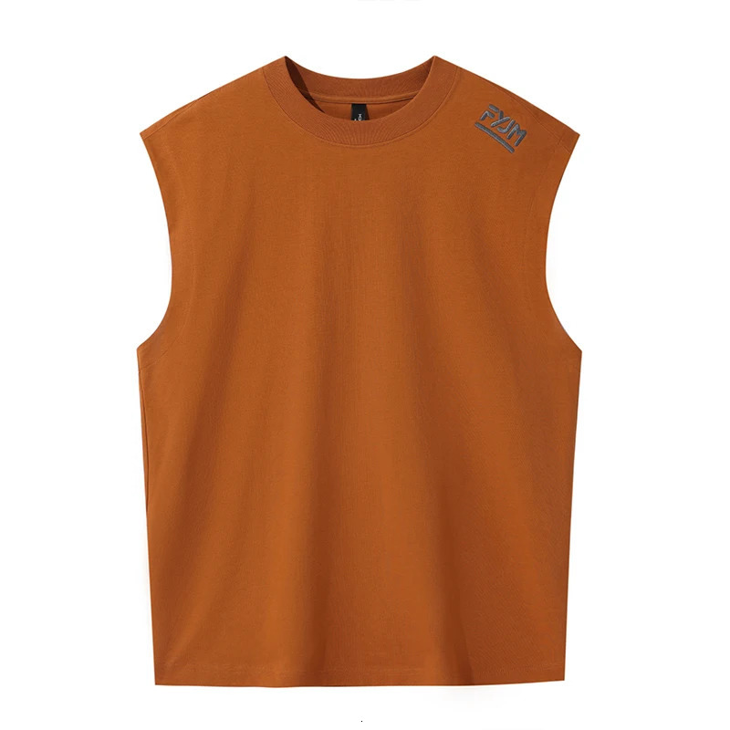Summer 100 pure cotton mens Tshirt casual embroidered vest pullover sleeveless loose round neck Tees 280g sports tops 260423BANJIA