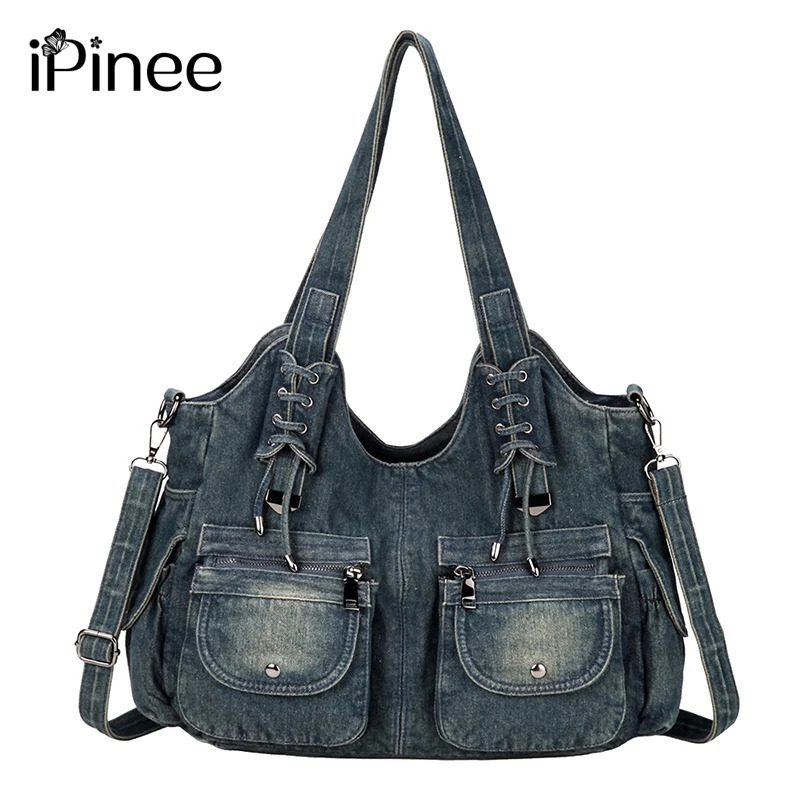 iPinee Womens Denim Bag Y2K Vintage Blue Jean Purse and Handbags Crossbody Shoulder Wallet Large Capacity 260423banjia