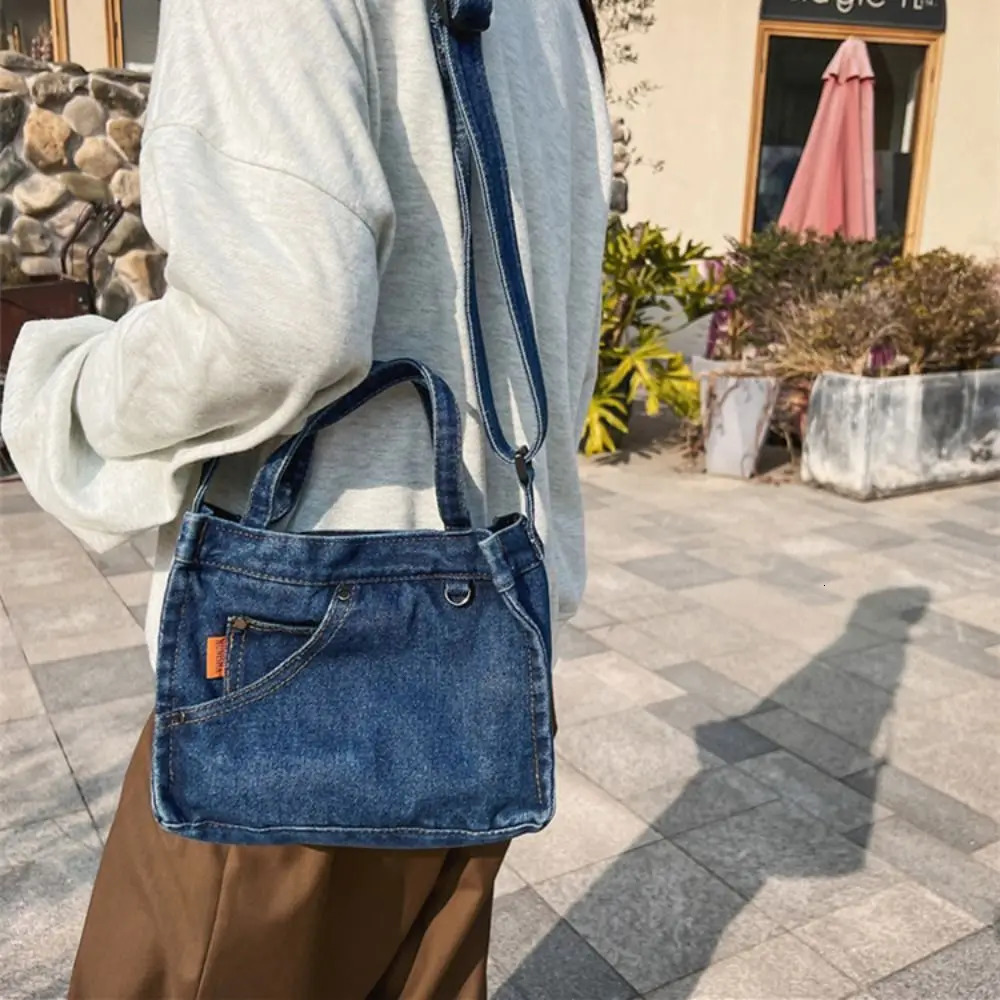 Leisure Large Capacity Denim Crossbody Bag Simple Commute Canvas Tote Handbag Small Square Cloth Shoulder Unisex 260423banjia