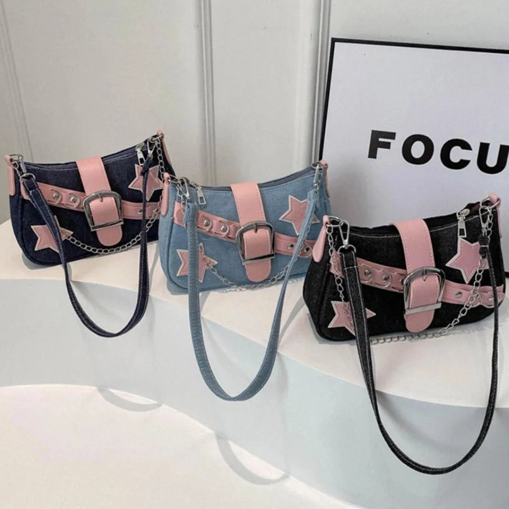 Fashion Y2k Underarm Bag Mini Handbags Star Pattern and Retro Rivet Shoulder Small Square Shape Chain Commuting Armpit 260423banjia