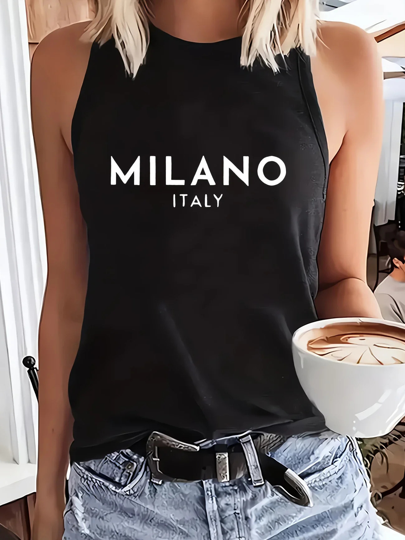 Milano Italy n Printed Vest Tshirt Graphic Print Tank Top Womens Sleeveless Crew Neck Casual for Summer Spring 260423banjia