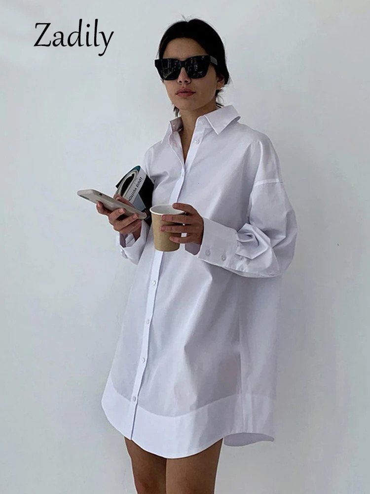 Zadily Autumn 2025 Minimalist Womens White Long Shirt Oversize Full Sleeve Patchwork ButtonUp Work Blouse Female Clothing 260423banjia