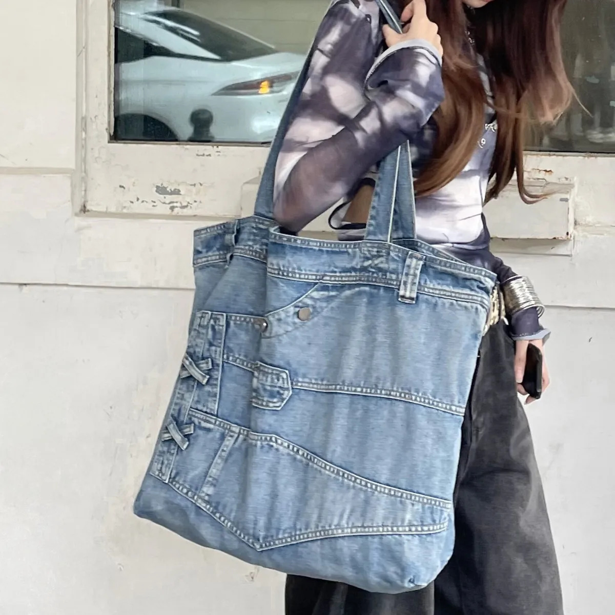 Washed Denim Women handbag Cowboy Shoulder Bags Large capacity ner y ladies Hand bags Student commute big 260423banjia