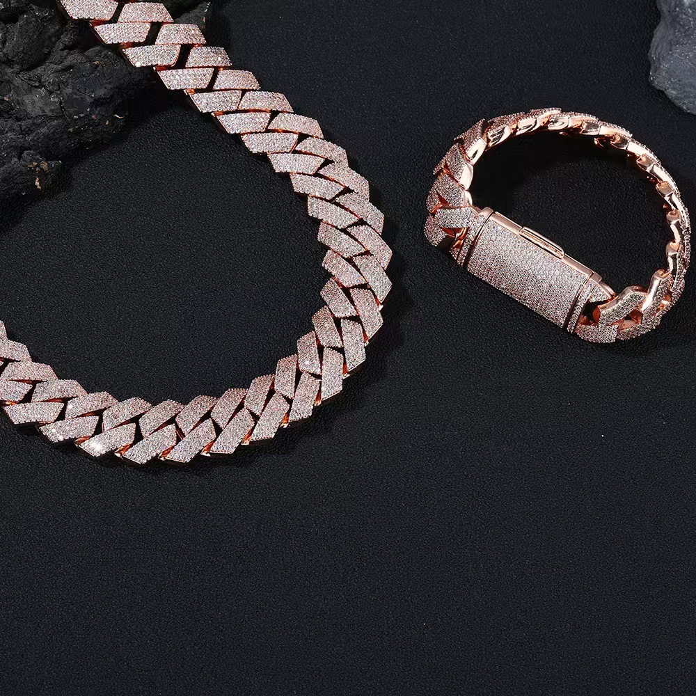 20mm Cuban Chain Hip Hop Diamond Necklace - Rose Gold Cuban vVS Moissanite Necklace - Available in various lengths - Tested by GRA