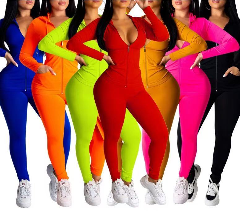 Women jogging suit fall winter tracksuits long sleeve jacket+pants solid color two piece set casual plus size 2XL outfits sweatsuits 4204-image-862237921