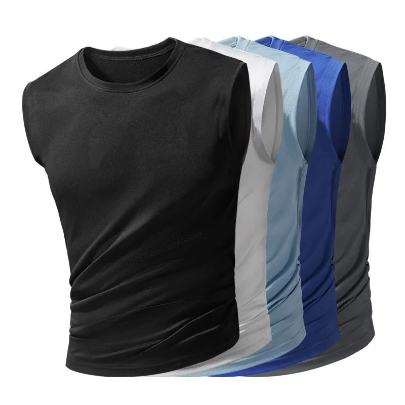 Summer Ice Silk Running Vest Men Sports Fitness Sleeveless Tshirt Quickdry Mesh Gym Tshirt Breathable Plain Lovers Clothing 260423BANJIA