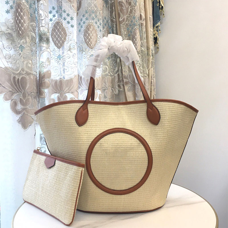 Designer bucket straw bags women designers beach bag laffia Grass crochet handbags fashion letter shoulder bag with coin purse casual tote shoppi-image-891327603