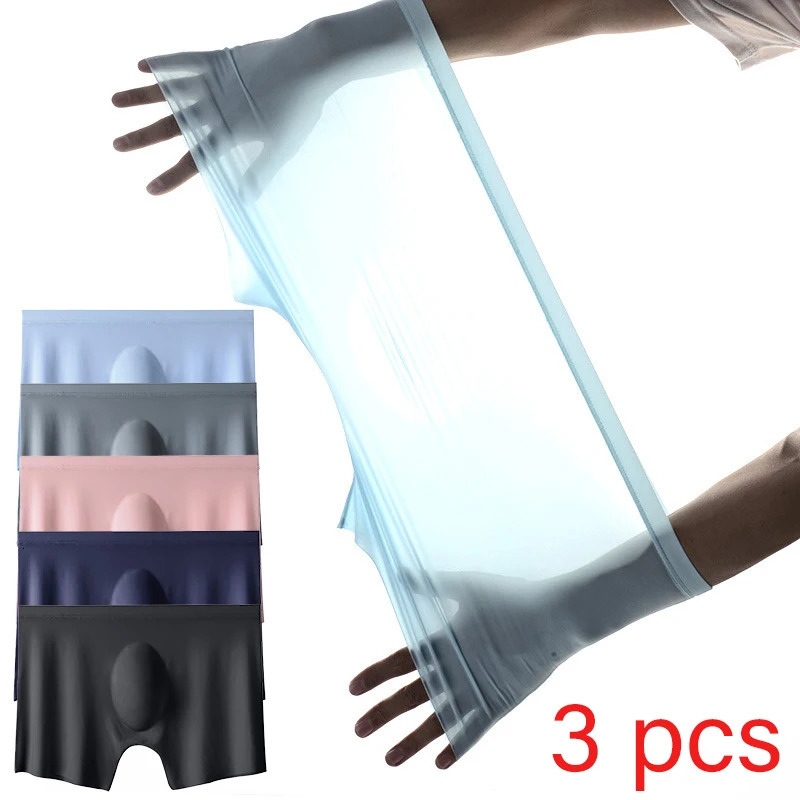 3PcsLot Mens Summer Ultrathin Boxers Briefs Ice Silk Seamless Underwear Sexy Lingerie Underpants Shorts Breathable Panties 260423banjia