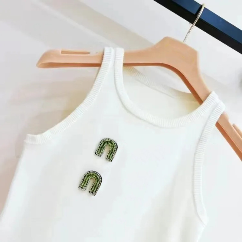Miu vest womens tanks top designer women rhinestone tank tops uxury vest sleeveless camis pure cotton fashionable knitted camisole tees